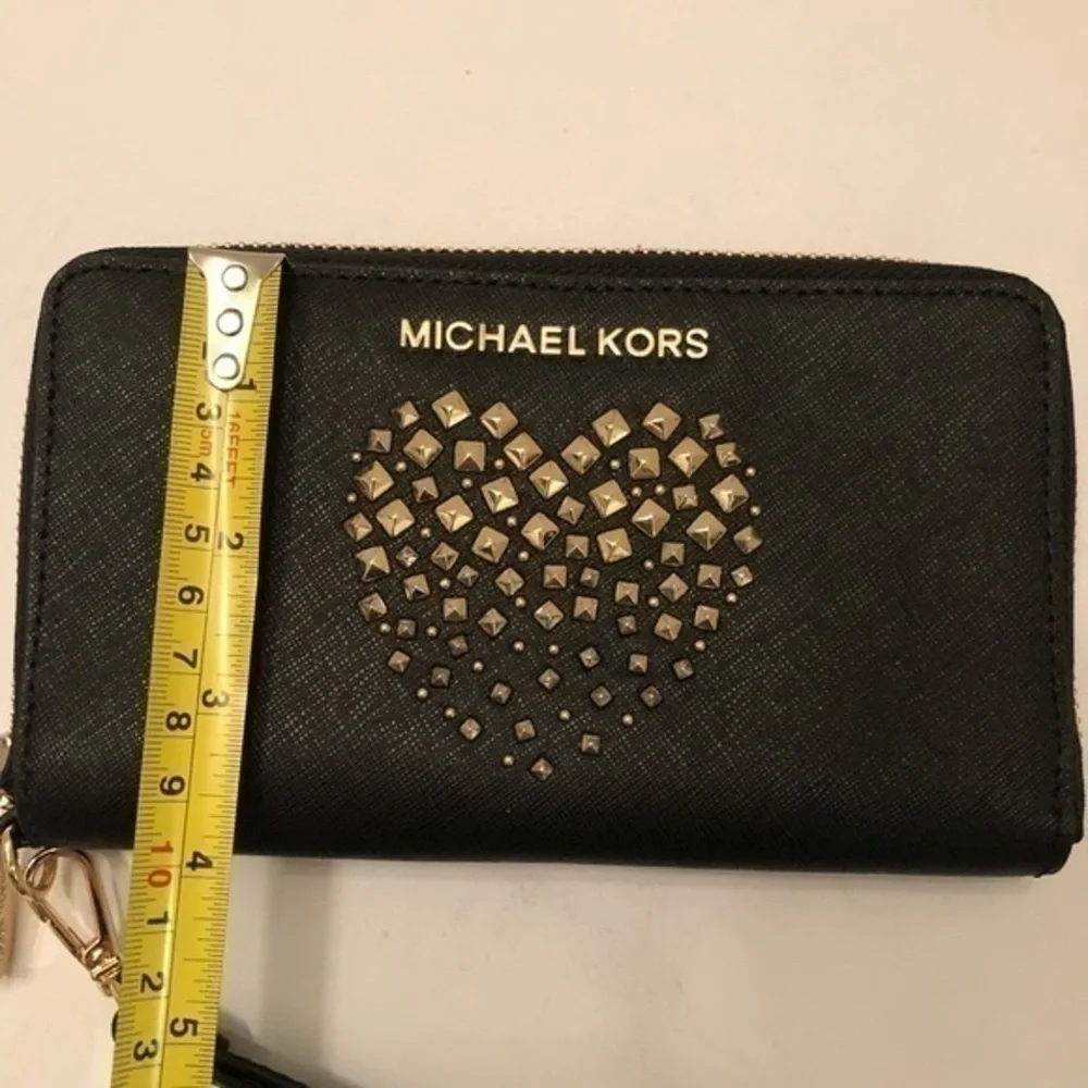 Michael kors black studded heart wristlet clutch